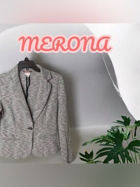Merona  Gray &  White Single Button Collared notched lapel Blazer  Pockets
